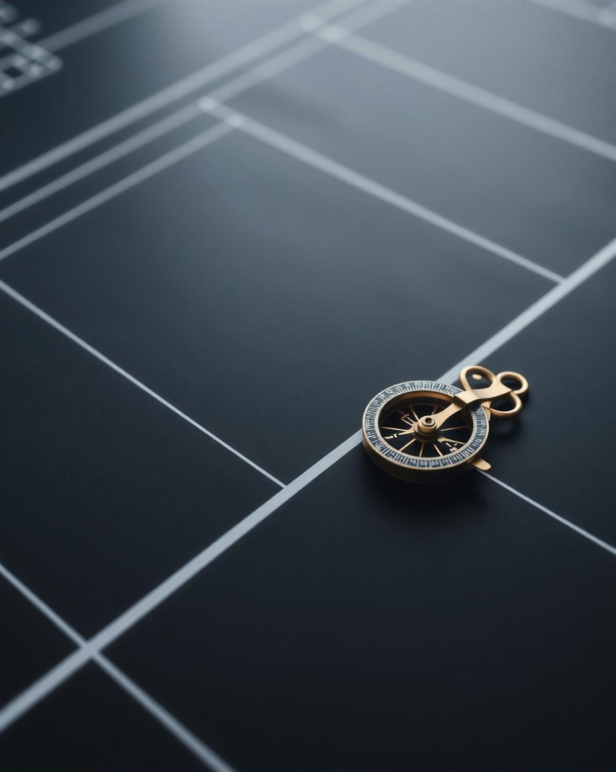 Architectural blueprint with brass drafting compass